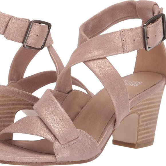 EILEEN Fisher "Patsy" Light Gold Block Heel Sandal - Picture 9 of 9